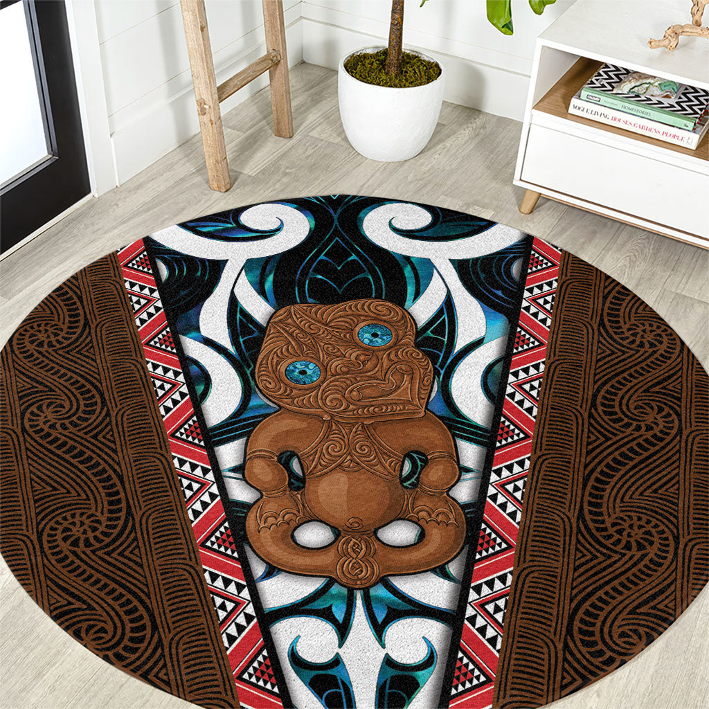 New Zealand Whakairo Round Carpet Tiki Maori Carving Taniko Motifs LT14 Multicolor - Polynesian Pride
