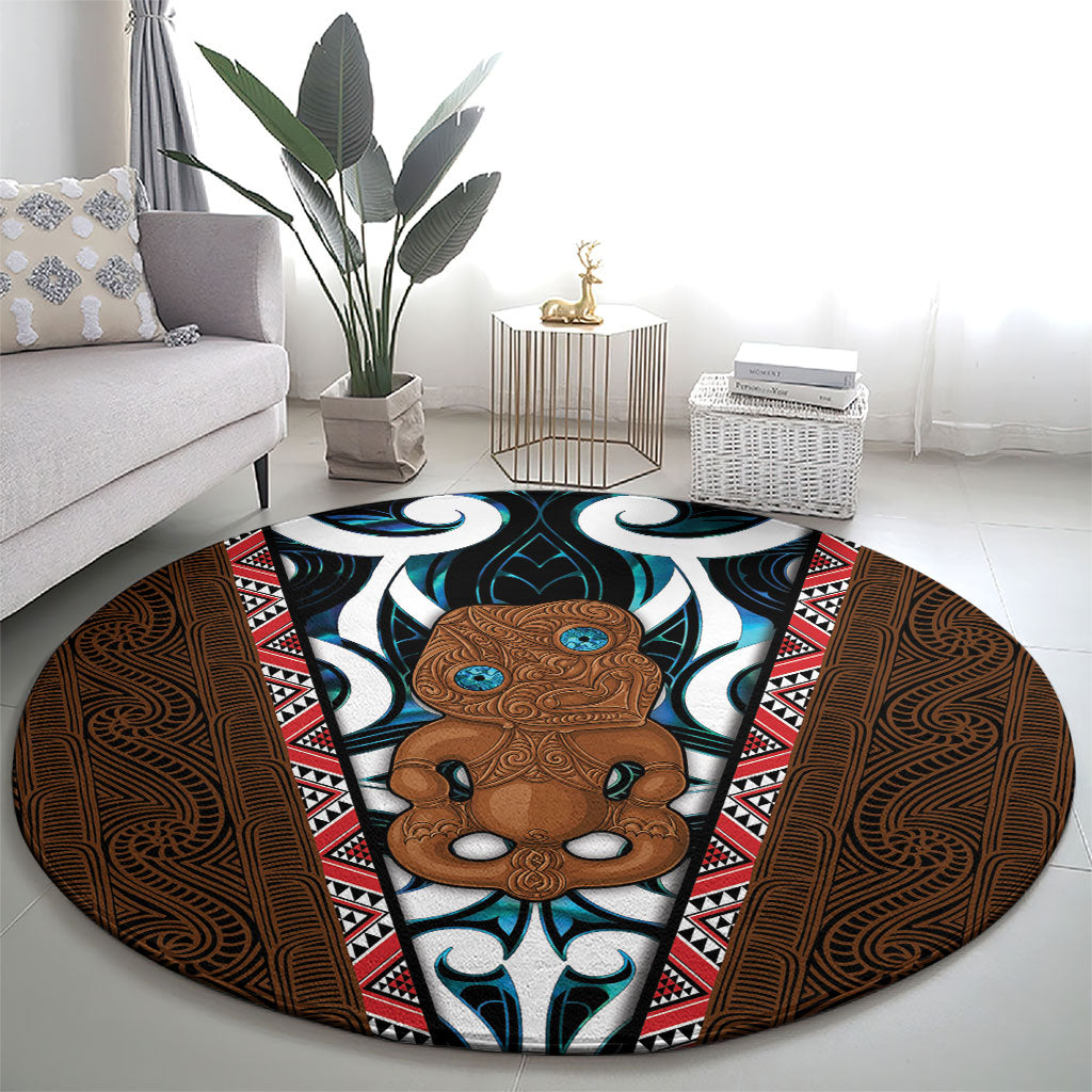 New Zealand Whakairo Round Carpet Tiki Maori Carving Taniko Motifs LT14 - Polynesian Pride