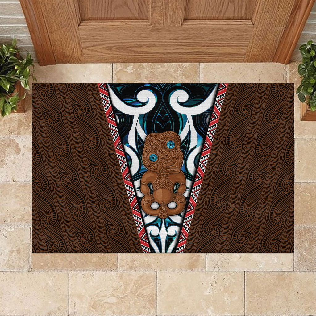New Zealand Whakairo Rubber Doormat Tiki Maori Carving Taniko Motifs LT14 Multicolor - Polynesian Pride
