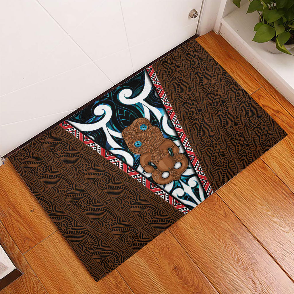 New Zealand Whakairo Rubber Doormat Tiki Maori Carving Taniko Motifs LT14 - Polynesian Pride