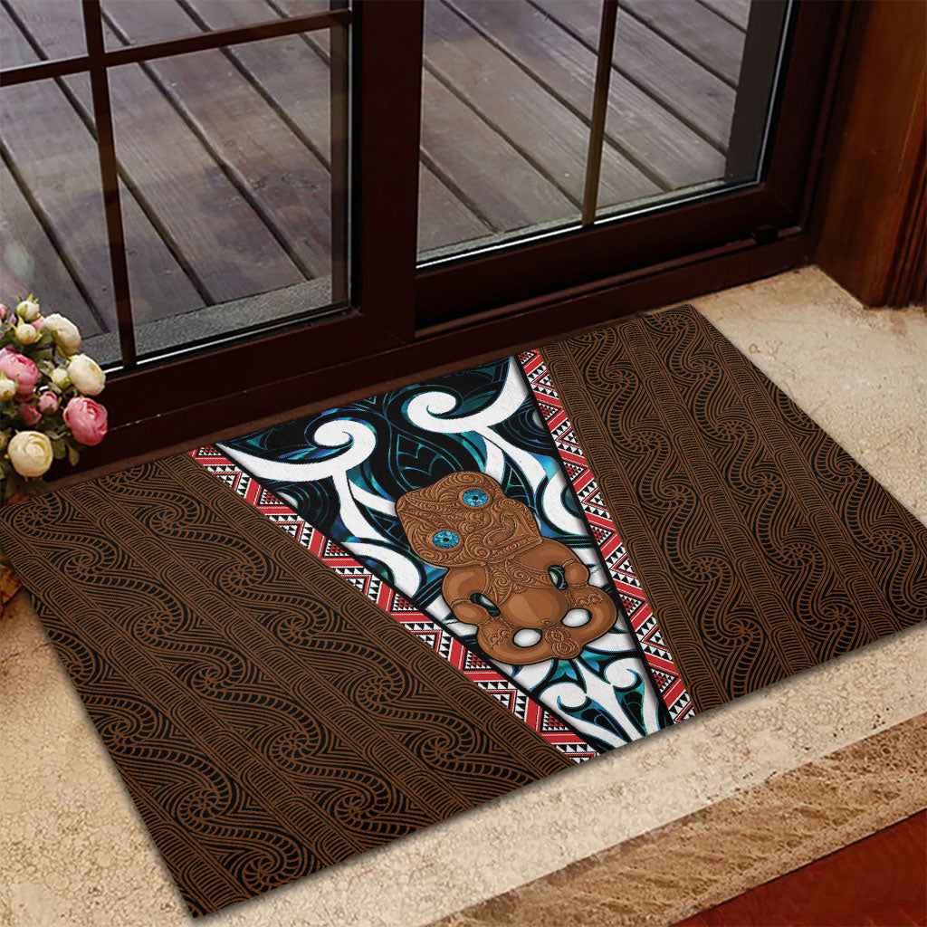New Zealand Whakairo Rubber Doormat Tiki Maori Carving Taniko Motifs LT14 - Polynesian Pride