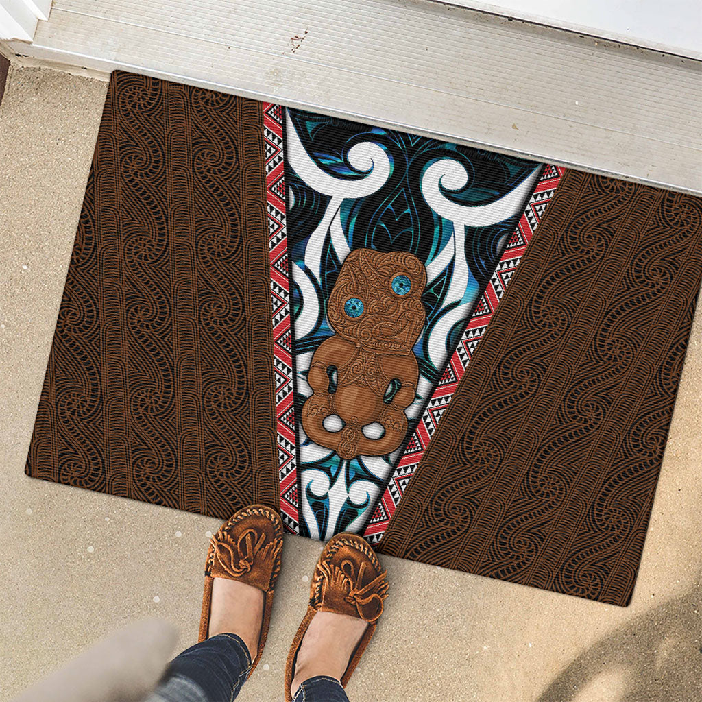 New Zealand Whakairo Rubber Doormat Tiki Maori Carving Taniko Motifs LT14 - Polynesian Pride