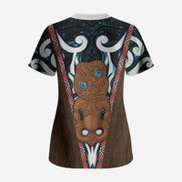 New Zealand Whakairo Scrub Top Tiki Maori Carving Taniko Motifs LT14 - Polynesian Pride