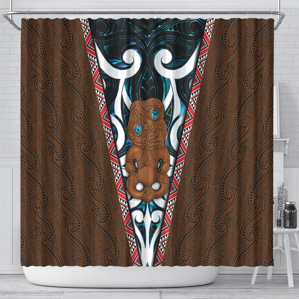 New Zealand Whakairo Shower Curtain Tiki Maori Carving Taniko Motifs LT14 - Polynesian Pride