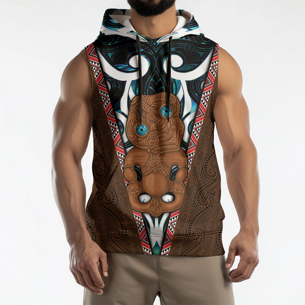 New Zealand Whakairo Sleeveless Hoodie Tiki Maori Carving Taniko Motifs LT14 - Polynesian Pride