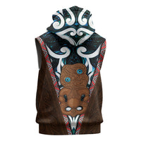 New Zealand Whakairo Sleeveless Zip Hoodie Tiki Maori Carving Taniko Motifs LT14 - Polynesian Pride