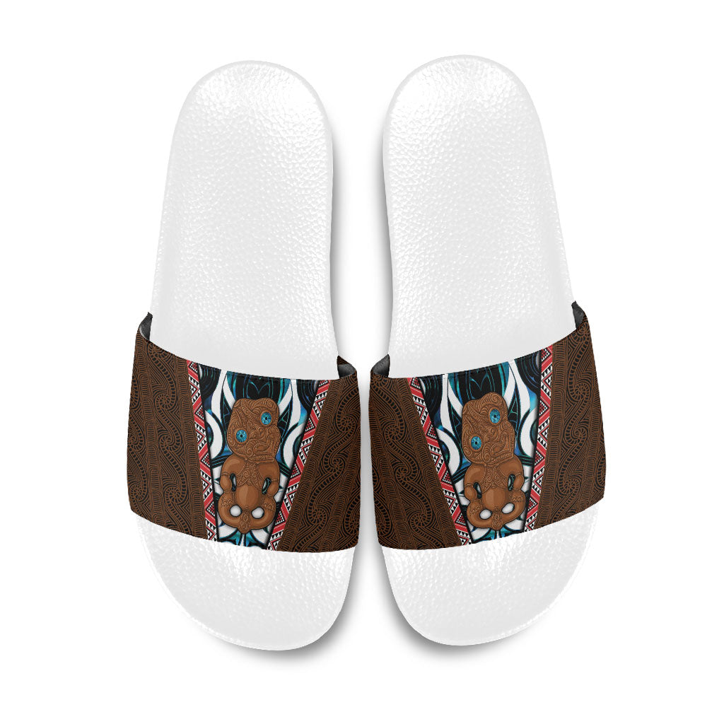 New Zealand Whakairo Slide Sandals Tiki Maori Carving Taniko Motifs LT14 Multicolor - Polynesian Pride