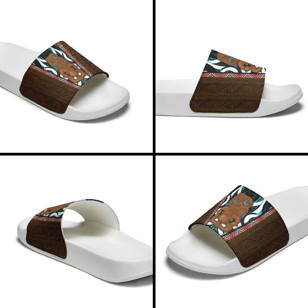 New Zealand Whakairo Slide Sandals Tiki Maori Carving Taniko Motifs LT14 - Polynesian Pride