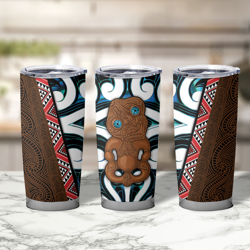 New Zealand Whakairo Tumbler Cup Tiki Maori Carving Taniko Motifs LT14 - Polynesian Pride