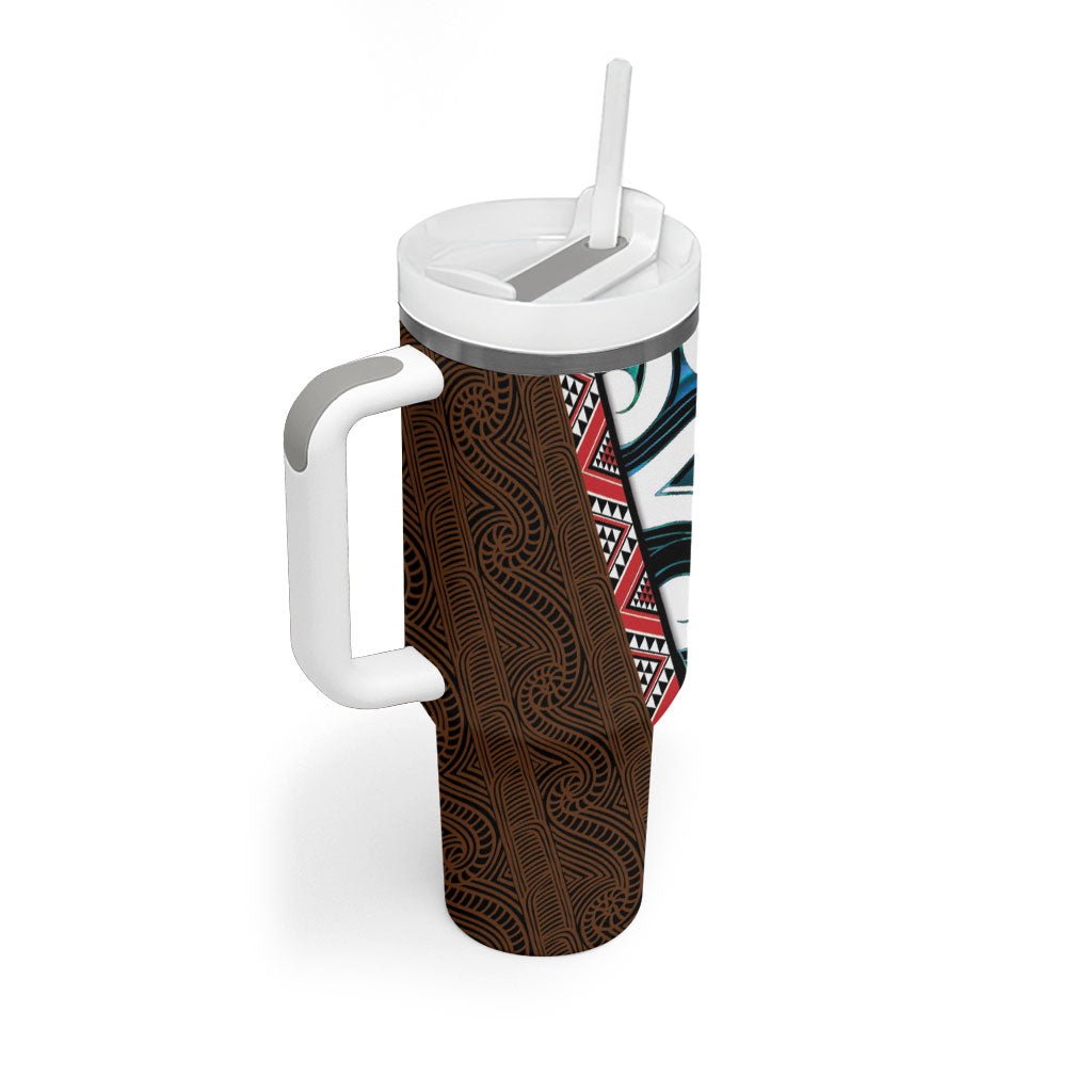 New Zealand Whakairo Tumbler With Handle Tiki Maori Carving Taniko Motifs LT14 - Polynesian Pride