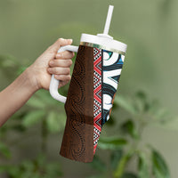 New Zealand Whakairo Tumbler With Handle Tiki Maori Carving Taniko Motifs LT14 - Polynesian Pride