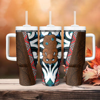 New Zealand Whakairo Tumbler With Handle Tiki Maori Carving Taniko Motifs LT14 - Polynesian Pride
