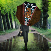 New Zealand Whakairo Umbrella Tiki Maori Carving Taniko Motifs LT14 - Polynesian Pride