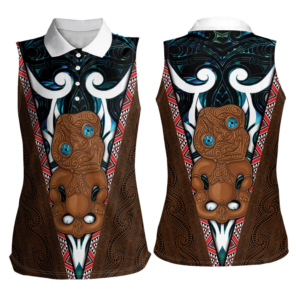 New Zealand Whakairo Women Sleeveless Polo Shirt Tiki Maori Carving Taniko Motifs LT14 - Polynesian Pride