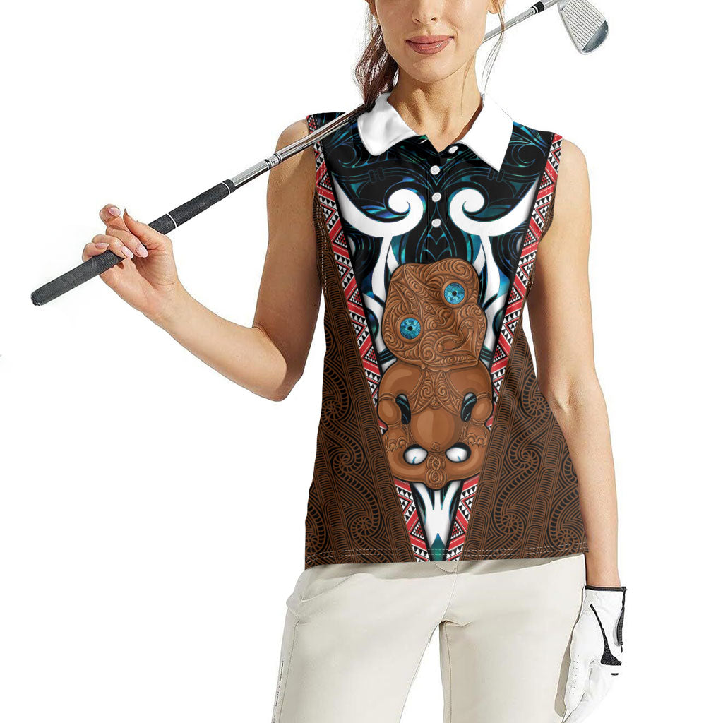 New Zealand Whakairo Women Sleeveless Polo Shirt Tiki Maori Carving Taniko Motifs LT14 - Polynesian Pride