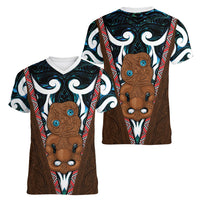New Zealand Whakairo Women V-Neck T-Shirt Tiki Maori Carving Taniko Motifs LT14 - Polynesian Pride