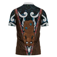 New Zealand Whakairo Zipper Polo Shirt Tiki Maori Carving Taniko Motifs LT14 - Polynesian Pride