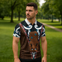 New Zealand Whakairo Zipper Polo Shirt Tiki Maori Carving Taniko Motifs LT14 - Polynesian Pride
