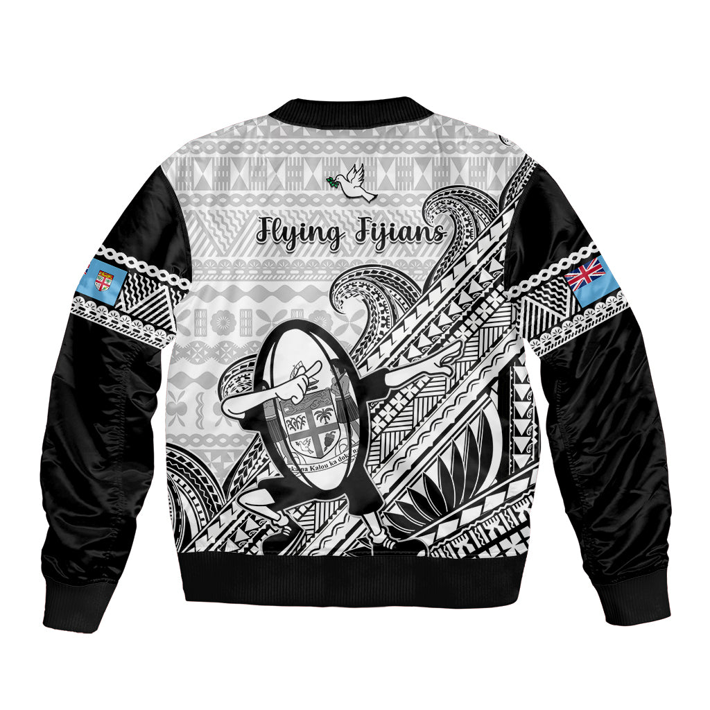 Fiji Tapa Rugby Bomber Jacket Flying Fijian 2023 World Cup With Dabbing Ball LT14 - Polynesian Pride