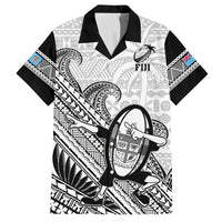 Fiji Tapa Rugby Family Matching Off Shoulder Long Sleeve Dress and Hawaiian Shirt Flying Fijian 2023 World Cup With Dabbing Ball LT14 Dad's Shirt - Short Sleeve White - Polynesian Pride