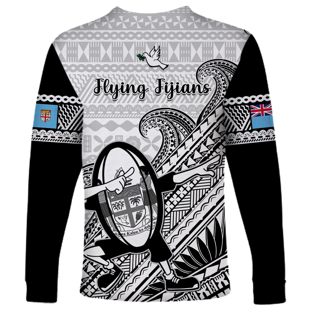 Fiji Tapa Rugby Long Sleeve Shirt Flying Fijian 2023 World Cup With Dabbing Ball LT14 - Polynesian Pride