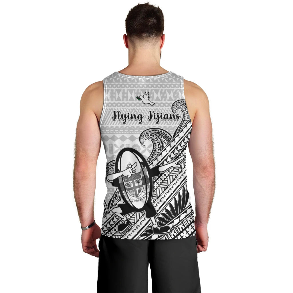 Fiji Tapa Rugby Men Tank Top Flying Fijian 2023 World Cup With Dabbing Ball LT14 - Polynesian Pride