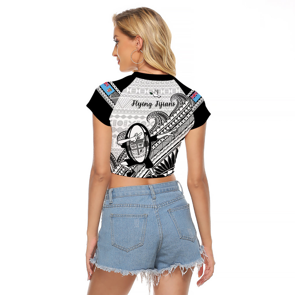 Fiji Tapa Rugby Raglan Cropped T Shirt Flying Fijian 2023 World Cup With Dabbing Ball LT14 - Polynesian Pride