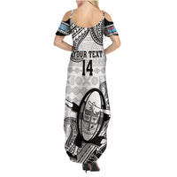 Custom Fiji Tapa Rugby Family Matching Summer Maxi Dress and Hawaiian Shirt Flying Fijian 2023 World Cup With Dabbing Ball LT14 - Polynesian Pride