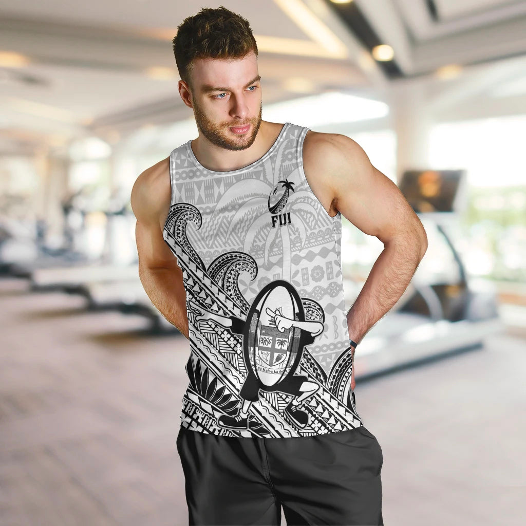 Custom Fiji Tapa Rugby Men Tank Top Flying Fijian 2023 World Cup With Dabbing Ball LT14 - Polynesian Pride