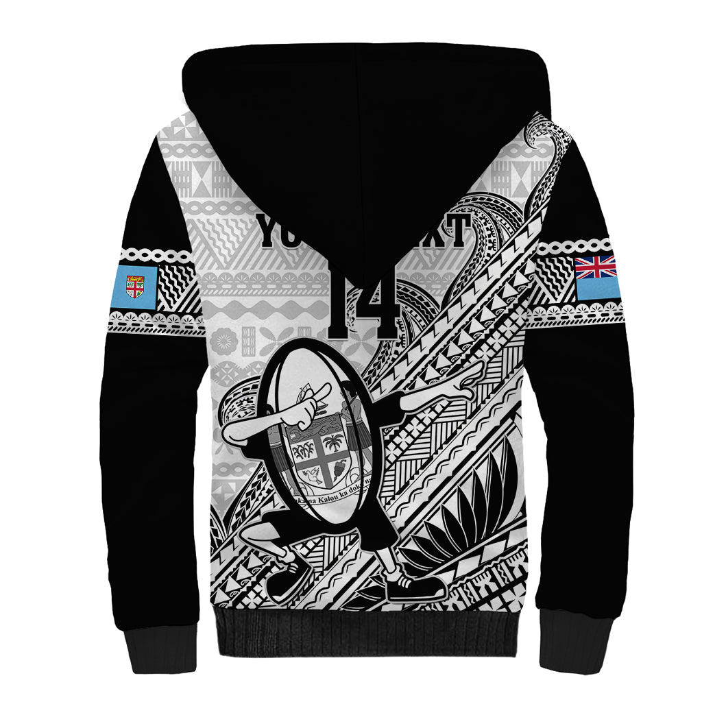 Custom Fiji Tapa Rugby Sherpa Hoodie Flying Fijian 2023 World Cup With Dabbing Ball LT14 - Polynesian Pride