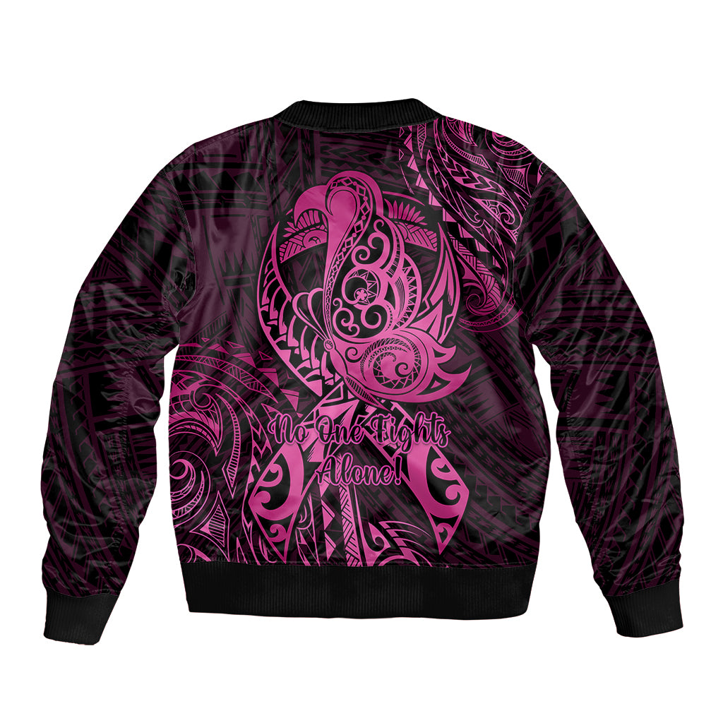 Polynesia Breast Cancer Awareness Bomber Jacket No One Fights Alone Pink Ribbon With Butterfly LT14 - Polynesian Pride