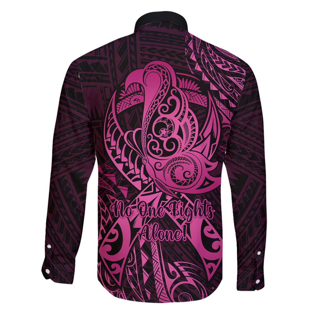Polynesia Breast Cancer Awareness Family Matching Off Shoulder Short Dress and Hawaiian Shirt No One Fights Alone Pink Ribbon With Butterfly LT14 - Polynesian Pride