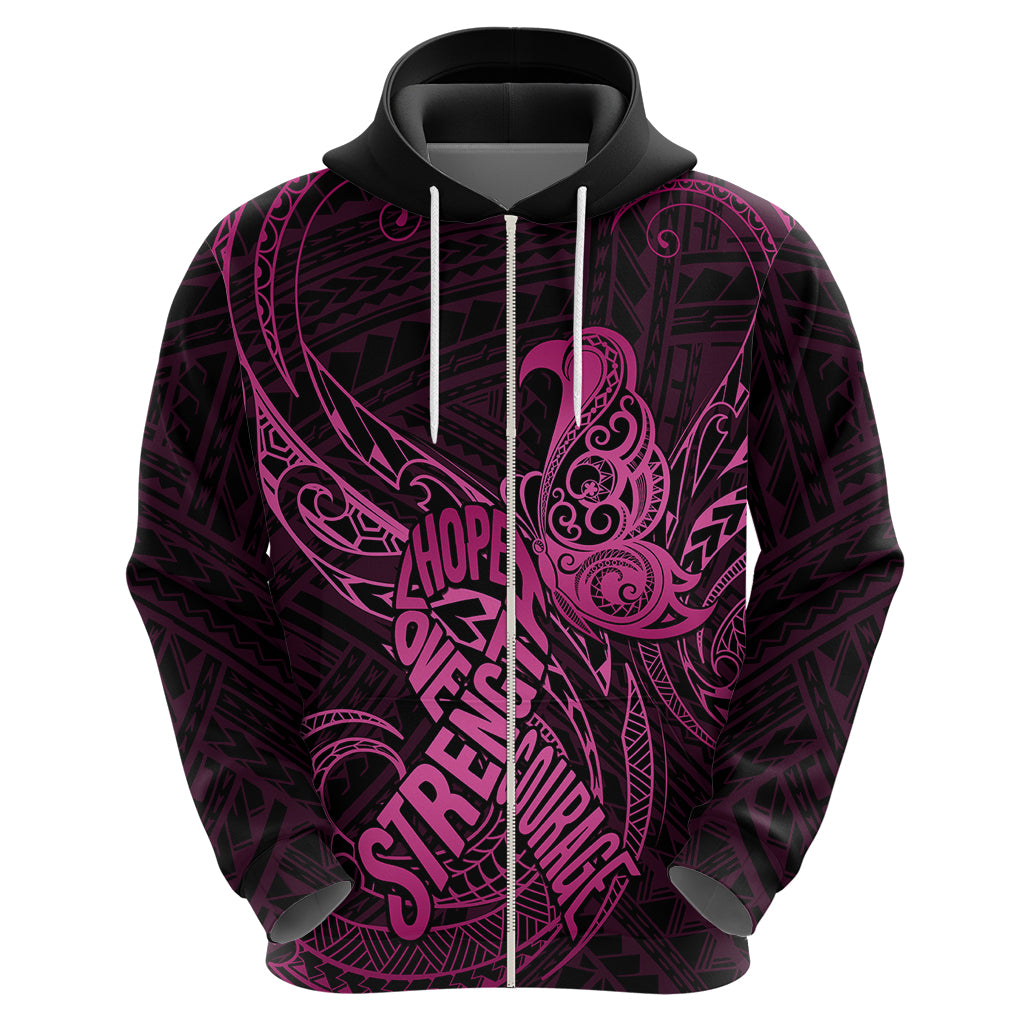 Polynesia Breast Cancer Awareness Hoodie No One Fights Alone Pink Ribbon With Butterfly LT14 - Polynesian Pride