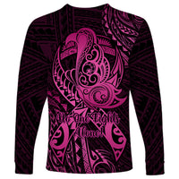 Polynesia Breast Cancer Awareness Long Sleeve Shirt No One Fights Alone Pink Ribbon With Butterfly LT14 - Polynesian Pride