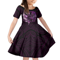 Personalised New Zealand Breast Cancer Family Matching Long Sleeve Bodycon Dress and Hawaiian Shirt Fight Like A Girl Pink Manaia Fern With Paua Shell LT14 Daughter's Dress Pink - Polynesian Pride