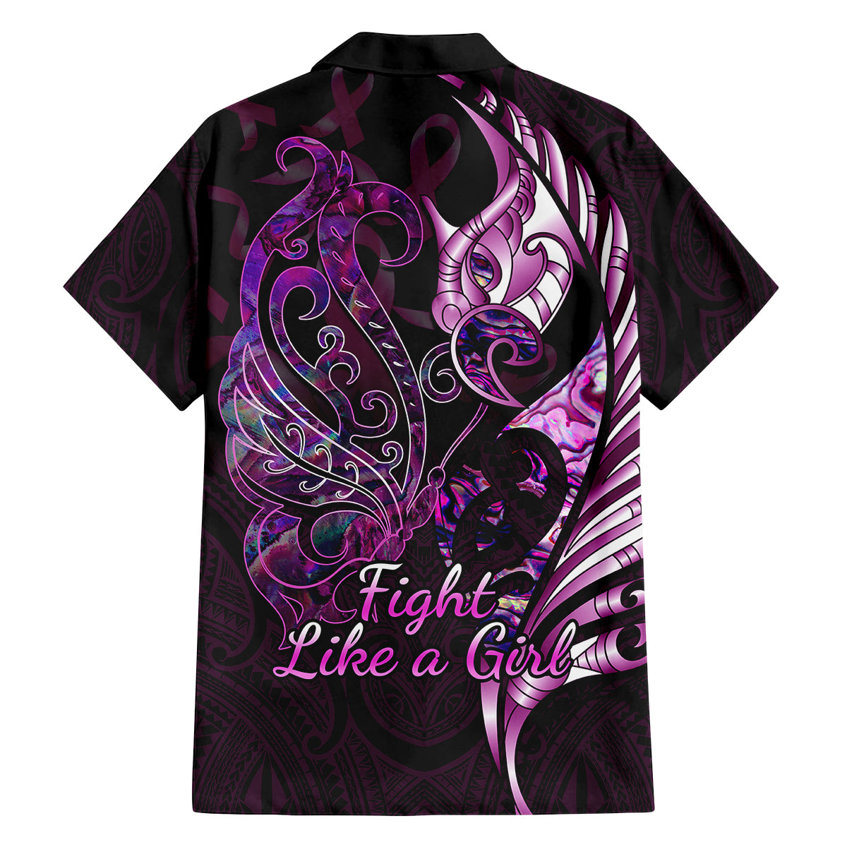 Personalised New Zealand Breast Cancer Family Matching Long Sleeve Bodycon Dress and Hawaiian Shirt Fight Like A Girl Pink Manaia Fern With Paua Shell LT14 - Polynesian Pride