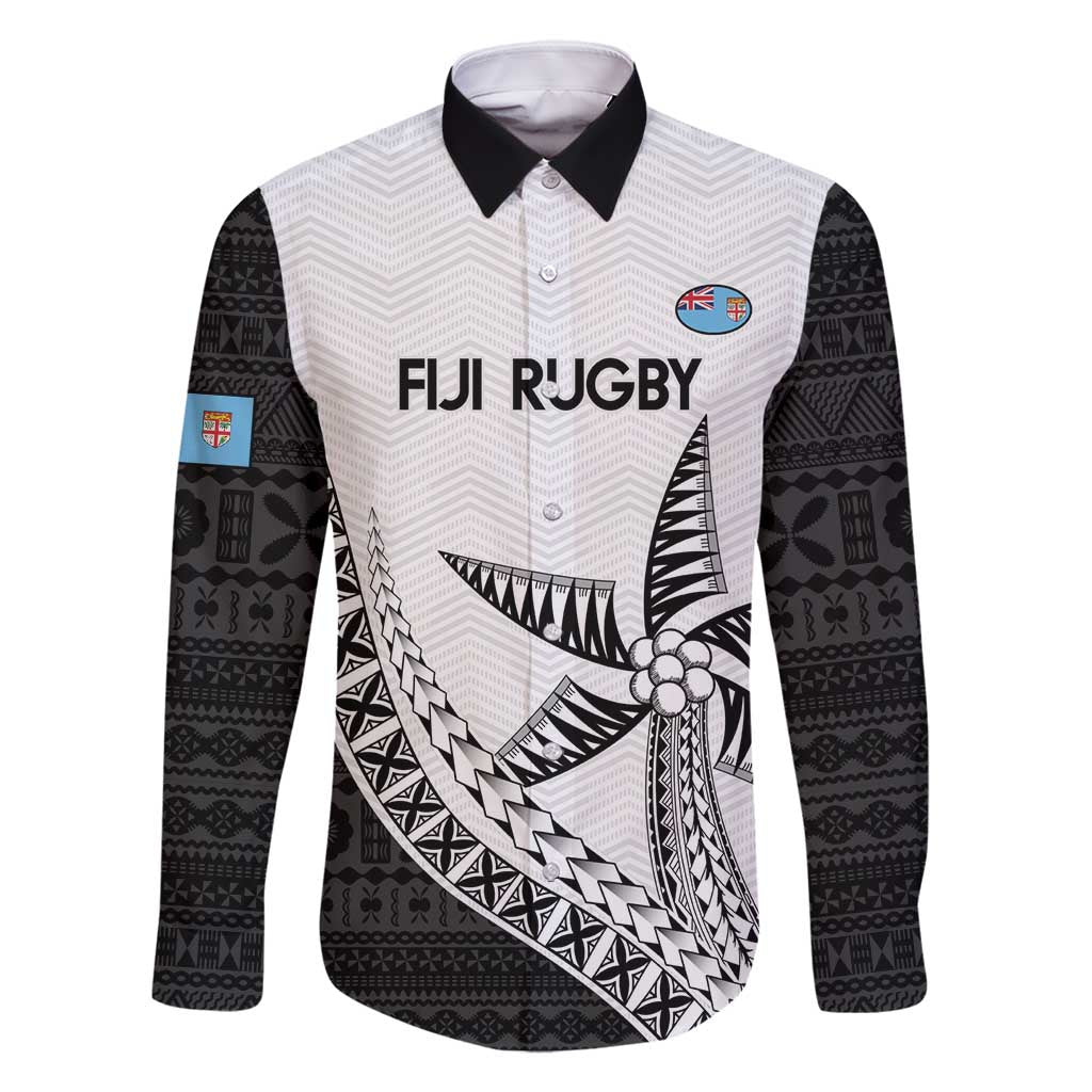 Custom Fiji Rugby Family Matching Tank Maxi Dress and Hawaiian Shirt Go Champions Fijian Tapa Cloth LT14 Dad's Shirt - Long Sleeve White - Polynesian Pride