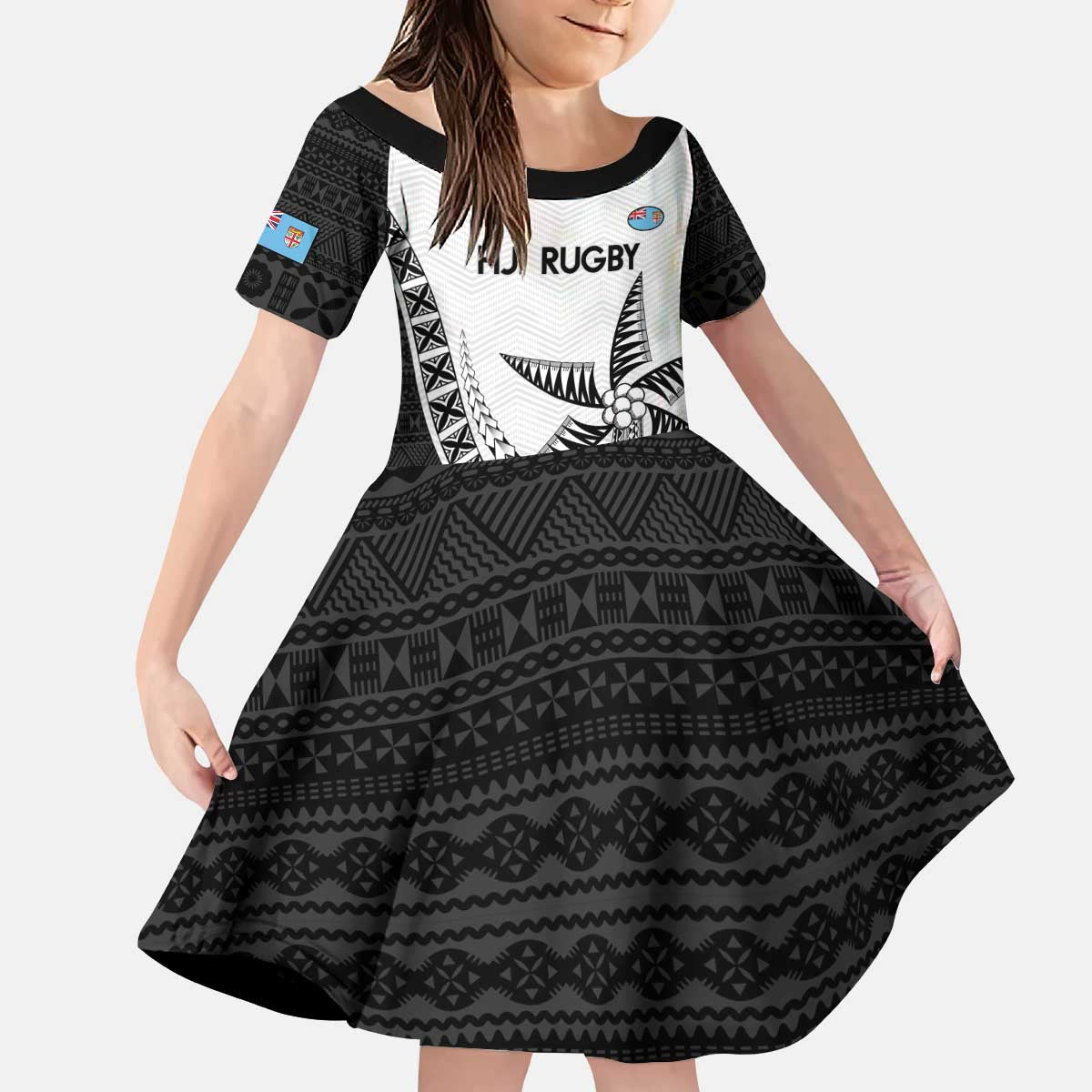 Custom Fiji Rugby Kid Short Sleeve Dress Go Champions Fijian Tapa Cloth LT14 KID White - Polynesian Pride