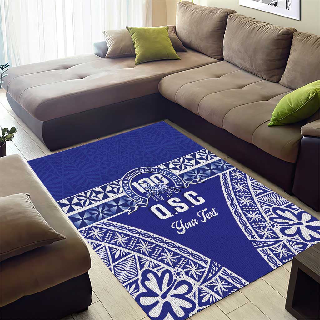 Personalised Queen Salote College Area Rug Kolisi Fefine 100th Anniversary Kupesi Blue - Polynesian Pride
