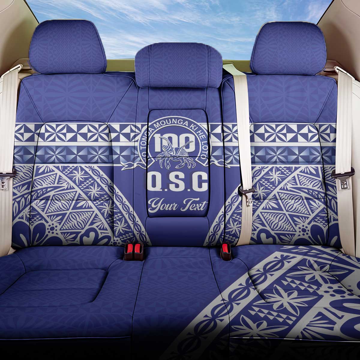 Personalised Queen Salote College Back Car Seat Cover Kolisi Fefine 100th Anniversary Kupesi Blue - Polynesian Pride