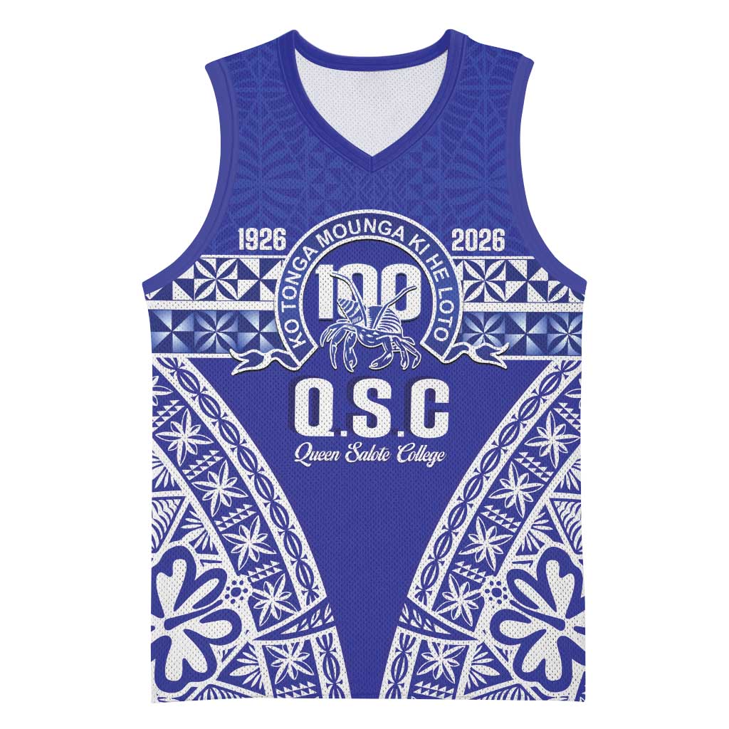 Personalised Queen Salote College Basketball Jersey Kolisi Fefine 100th Anniversary Kupesi Blue - Polynesian Pride