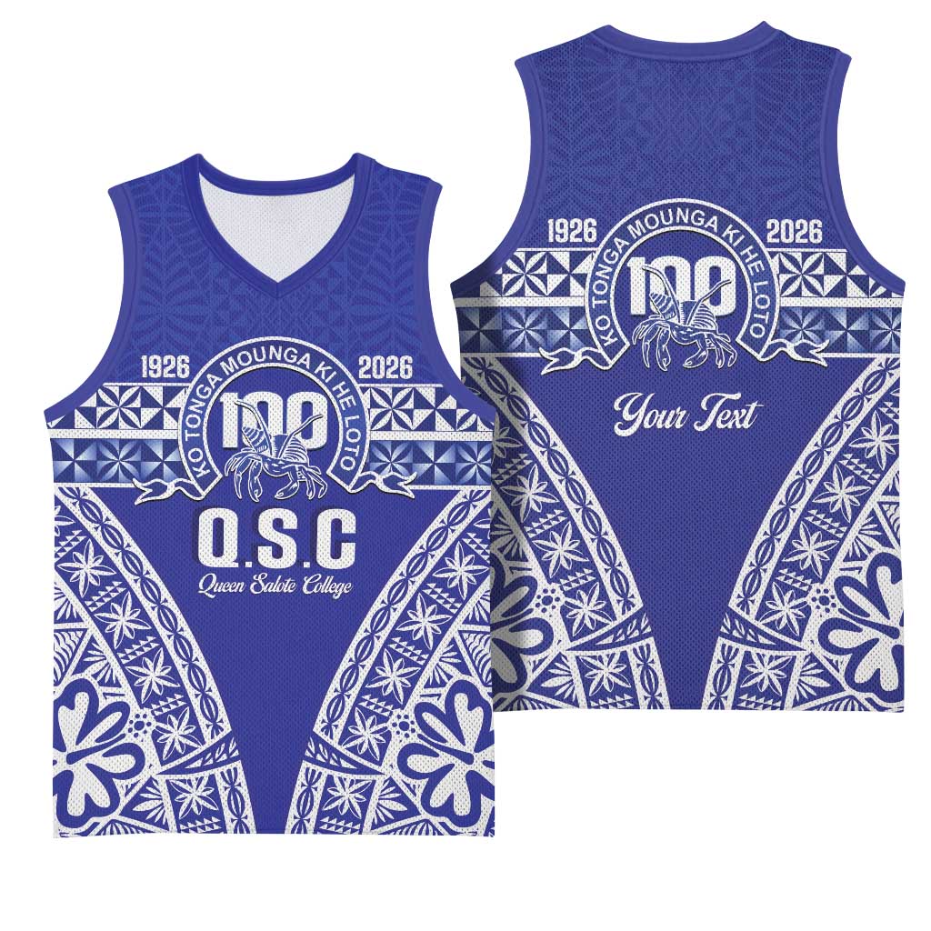 Personalised Queen Salote College Basketball Jersey Kolisi Fefine 100th Anniversary Kupesi Blue - Polynesian Pride
