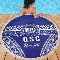 Personalised Queen Salote College Beach Blanket Kolisi Fefine 100th Anniversary Kupesi Blue - Polynesian Pride