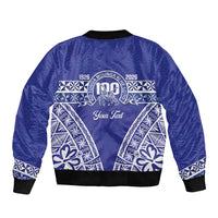 Personalised Queen Salote College Bomber Jacket Kolisi Fefine 100th Anniversary Kupesi Blue - Polynesian Pride