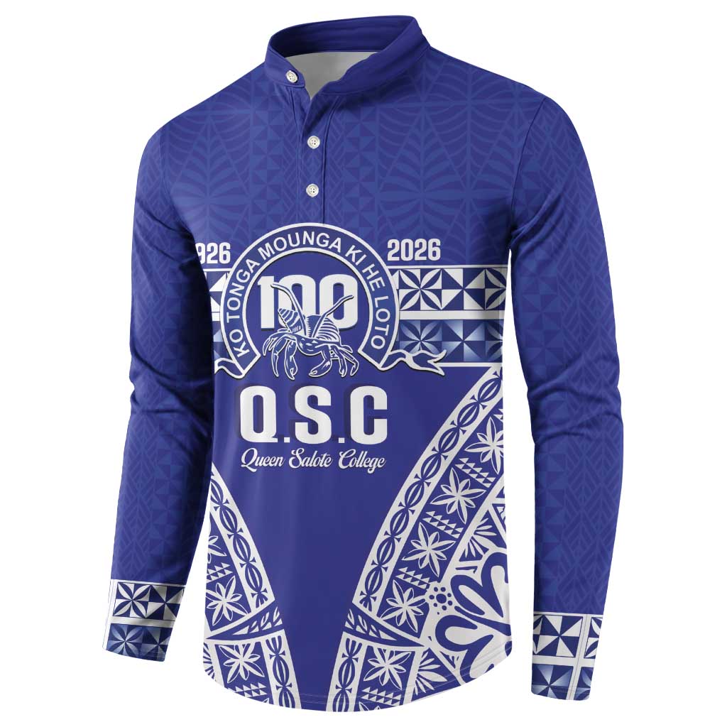 Personalised Queen Salote College Button Sweatshirt Kolisi Fefine 100th Anniversary Kupesi Blue - Polynesian Pride