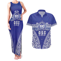 Personalised Queen Salote College Couples Matching Tank Maxi Dress and Hawaiian Shirt Kolisi Fefine 100th Anniversary Kupesi Blue - Polynesian Pride