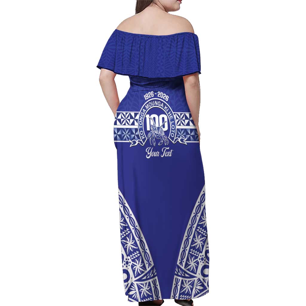Personalised Queen Salote College Family Matching Off Shoulder Maxi Dress and Hawaiian Shirt Kolisi Fefine 100th Anniversary Kupesi Blue - Polynesian Pride
