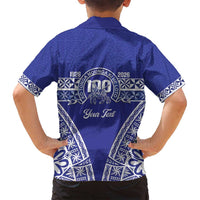 Personalised Queen Salote College Family Matching Puletasi and Hawaiian Shirt Kolisi Fefine 100th Anniversary Kupesi Blue - Polynesian Pride