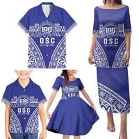 Personalised Queen Salote College Family Matching Puletasi and Hawaiian Shirt Kolisi Fefine 100th Anniversary Kupesi Blue - Polynesian Pride