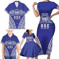 Personalised Queen Salote College Family Matching Short Sleeve Bodycon Dress and Hawaiian Shirt Kolisi Fefine 100th Anniversary Kupesi Blue - Polynesian Pride